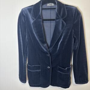 Velvet blazer ACT III Vintage 70s Peacock Blue Pockets Sleek Fitted Pockets Trim